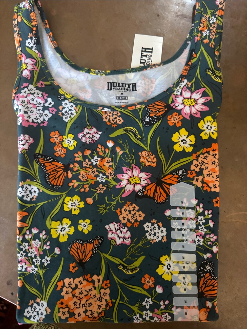 Duluth Trading Floral & Butterfly Tank - Dark Teal Background